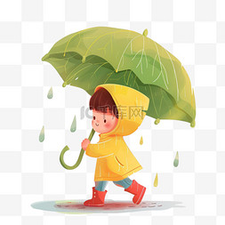 雨季卡通图片_清明雨季孩子遮伞卡通元素