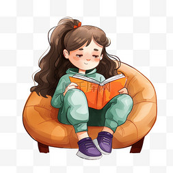 沙发白色长沙发图片_读书可爱女孩世界读书日卡通手绘
