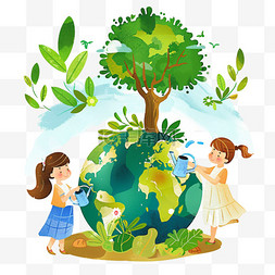 树木的孩子图片_手绘世界地球日孩子环保元素