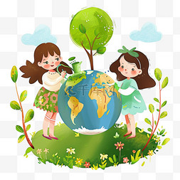 世界地球日元素孩子环保手绘