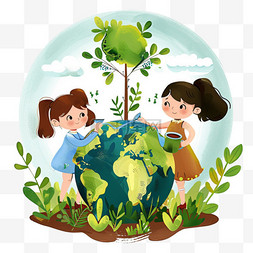 手绘元素世界地球日孩子环保