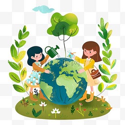 孩子世界地球日环保手绘元素