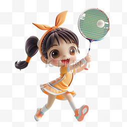 3d免抠打网球女孩开心元素