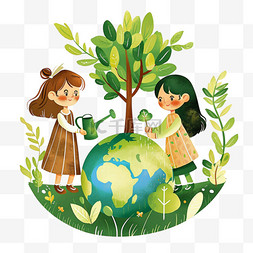 树木的孩子图片_元素世界地球日孩子环保手绘