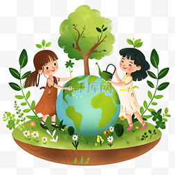 世界地球日孩子环保元素手绘