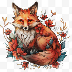 可爱狐狸植物手绘春天插画元素免