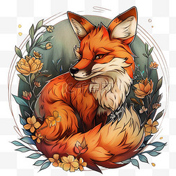 植物春天可爱狐狸手绘插画元素免