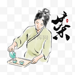 水墨茶叶茶叶图片_中国风水墨品茶茶艺的女人图片