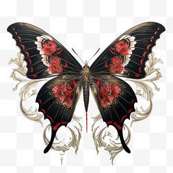 黑红蝴蝶元素立体免抠图案