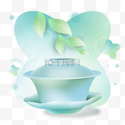 中国风茶叶素材图片_简约青色春天春茶茶叶元素