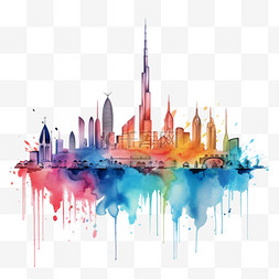 色彩城市元素立体免抠图案