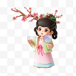 春天春日3D汉服人物赏樱樱花场景