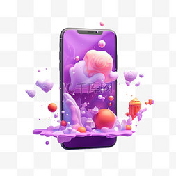 手机图片_紫色手机元素立体免抠图案
