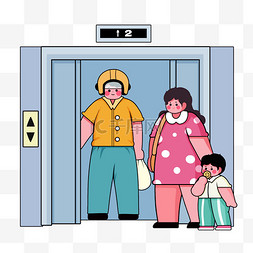 妈妈图片_描边风乘坐电梯电梯免抠图片