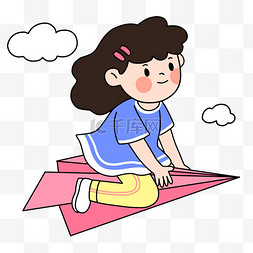 坐纸飞机图片_儿童节坐纸飞机女孩免抠图片