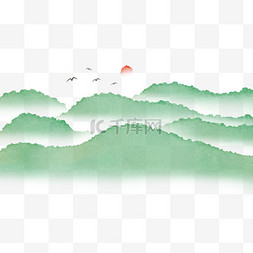 绿色飞鸟图片_清明清明节绿色水彩噪点的山水风