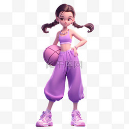 打篮球系列图片_春天紫色衣服运动少女想象ip元素
