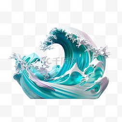 海浪图片_蓝色海浪元素立体免抠图案