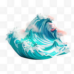 海浪图片_蓝色海浪元素立体免抠图案