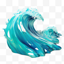 海浪图片_蓝色海浪元素立体免抠图案
