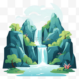 河流logo图片_瀑布河流元素立体免抠图案
