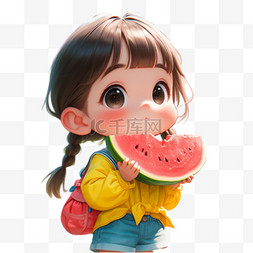 夏天吃西瓜的女孩人物形象设计