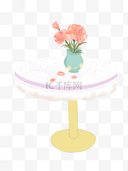康乃馨图片_扁平风手绘桌子上摆着康乃馨免抠