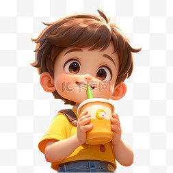 咖啡图片_喝奶茶的少年卡通人物形象图片