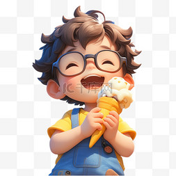 人物免抠素材儿童图片_夏天吃冰淇淋的少年卡通人物形象