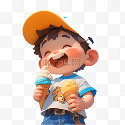 人物免抠素材儿童图片_夏天吃冰淇淋的少年卡通人物形象