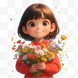 教师节图片_抱着花束的可爱女孩人物形象图片