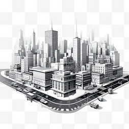 城市楼房元素立体免抠图案