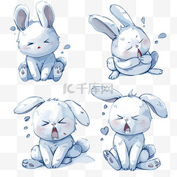 可爱卡通萌宠蓝色小兔子表情包png