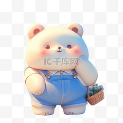 穿上背带裤的小熊图片_卡通可爱穿着蓝色背带裤的3D小熊