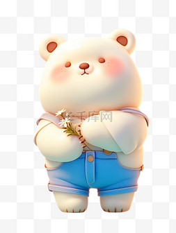 背带裤小熊图片_卡通可爱穿着蓝色背带裤的3D小熊
