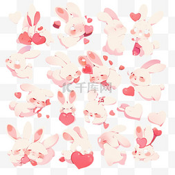 可爱卡通萌宠粉色小兔子和爱心表
