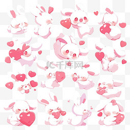 粉色小兔子图片_可爱卡通萌宠粉色小兔子和爱心表