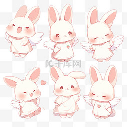天使的小翅膀图片_可爱卡通萌宠粉色天使小兔子表情
