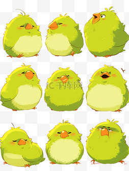 可爱卡通萌宠绿色小鸟表情包设计