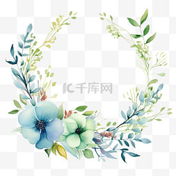 蓝花花环元素立体免抠图案