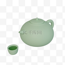 健康家居生活图片_茶壶茶杯立体简约家居生活免抠png