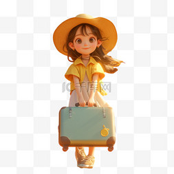 拖着行李箱的图片_春天拖着行李箱旅游的女孩3D形象