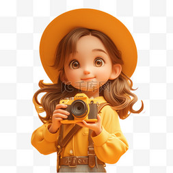 春天拿着相机旅游的女孩3D形象元