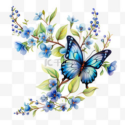 鲜花蝴蝶元素立体免抠图案
