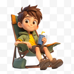 旅行元素图片_春天坐在露营椅上的男孩3D人物图