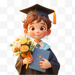 毕业季设计图片_毕业季穿学士服的男孩3D人物设计