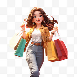 3d购物女孩图片_618购物狂欢节人物3D形象设计