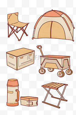 卡通手绘露营帐篷插画贴纸素材