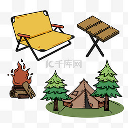 夏季露营插画贴纸免抠元素