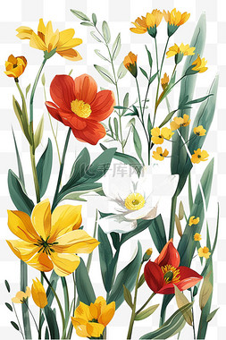 水彩花朵黄色免抠红色元素
